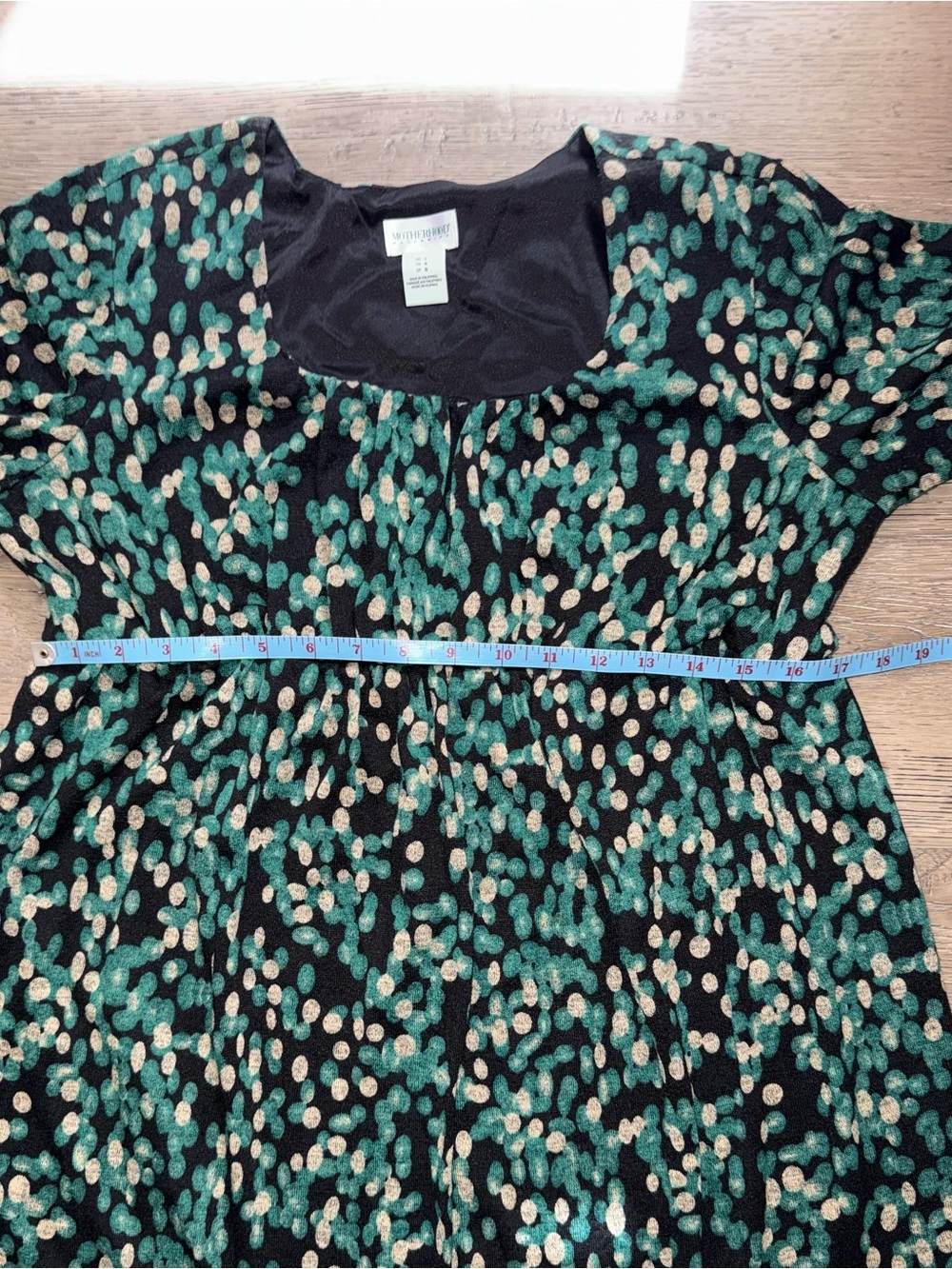 Motherhood Maturity Black Midi Dress with Green and Cream Dot Print - Picture 4 of 8